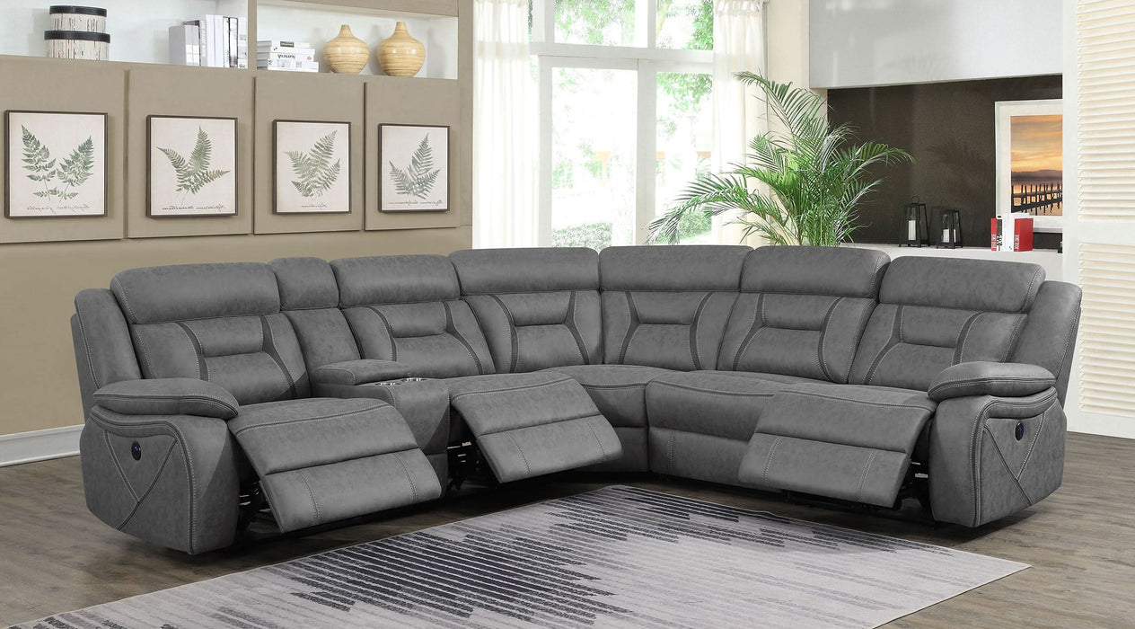 Higgins Upholstered Power Reclining Sectional Sofa Grey - Walo Furniture 