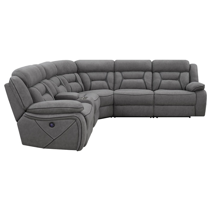 Higgins Upholstered Power Reclining Sectional Sofa Grey - Walo Furniture 