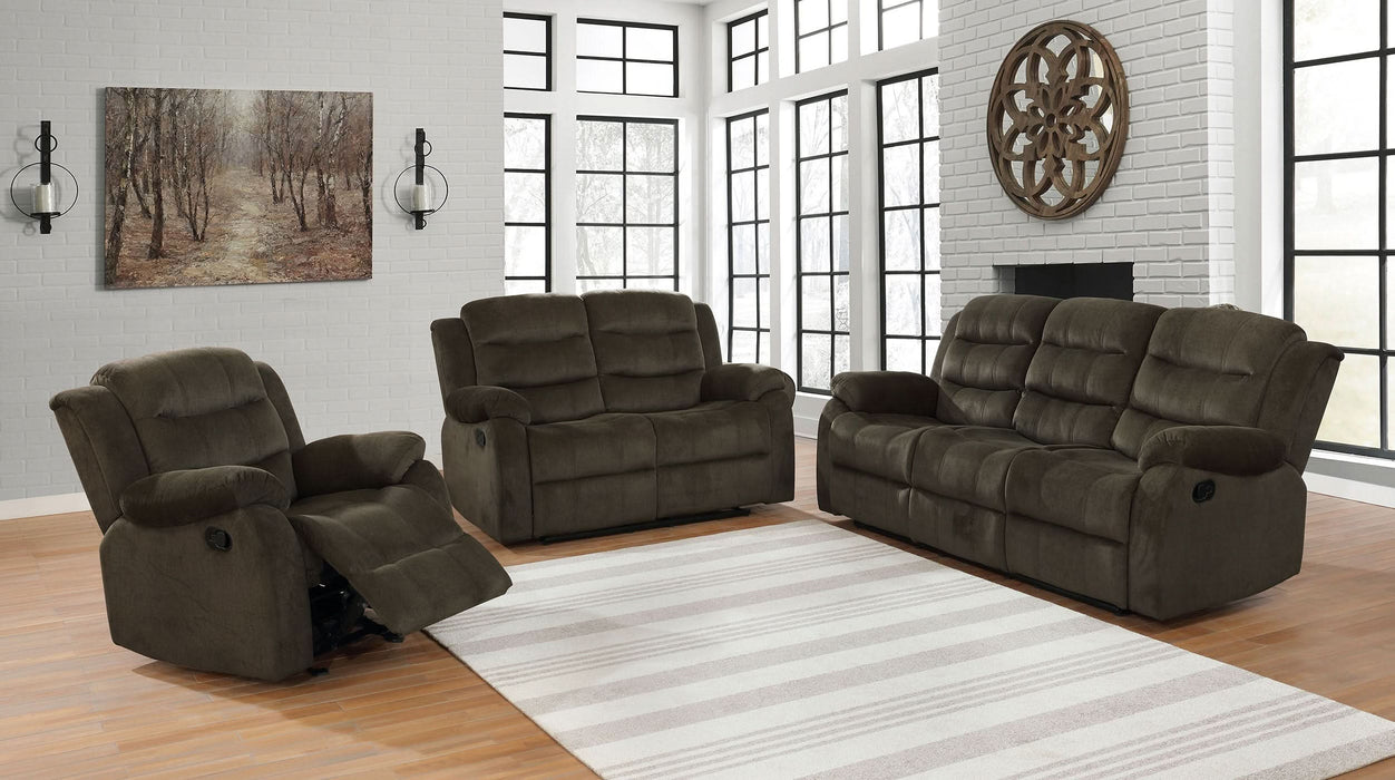 Rodman Upholstered Padded Arm Reclining Sofa Olive Brown - Walo Furniture 