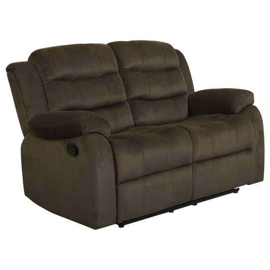 Rodman Upholstered Padded Arm Reclining Loveseat Olive Brown - Walo Furniture 