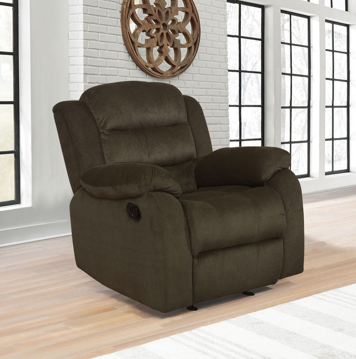 Rodman Upholstered Padded Arm Glider Recliner Olive Brown - Walo Furniture 