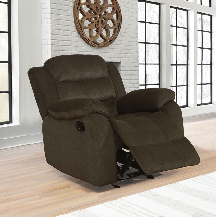 Rodman Upholstered Padded Arm Glider Recliner Olive Brown - Walo Furniture 