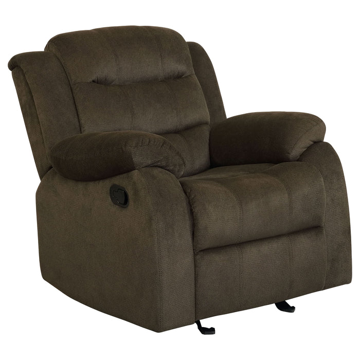 Rodman Upholstered Padded Arm Glider Recliner Olive Brown - Walo Furniture 