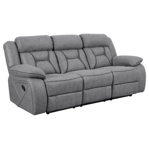 Higgins Upholstered Motion Reclining Sofa Grey - Walo Furniture 