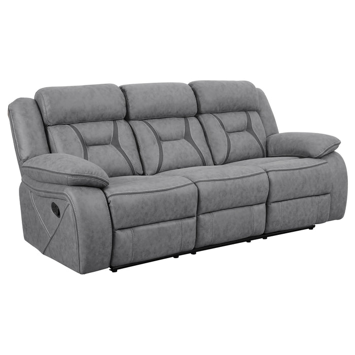 Higgins Upholstered Motion Reclining Sofa Grey - Walo Furniture 