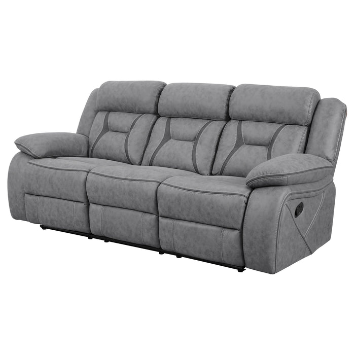 Higgins Upholstered Motion Reclining Sofa Grey - Walo Furniture 