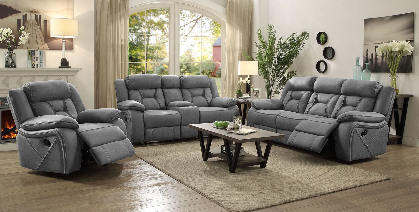 Higgins Upholstered Motion Reclining Sofa Grey - Walo Furniture 