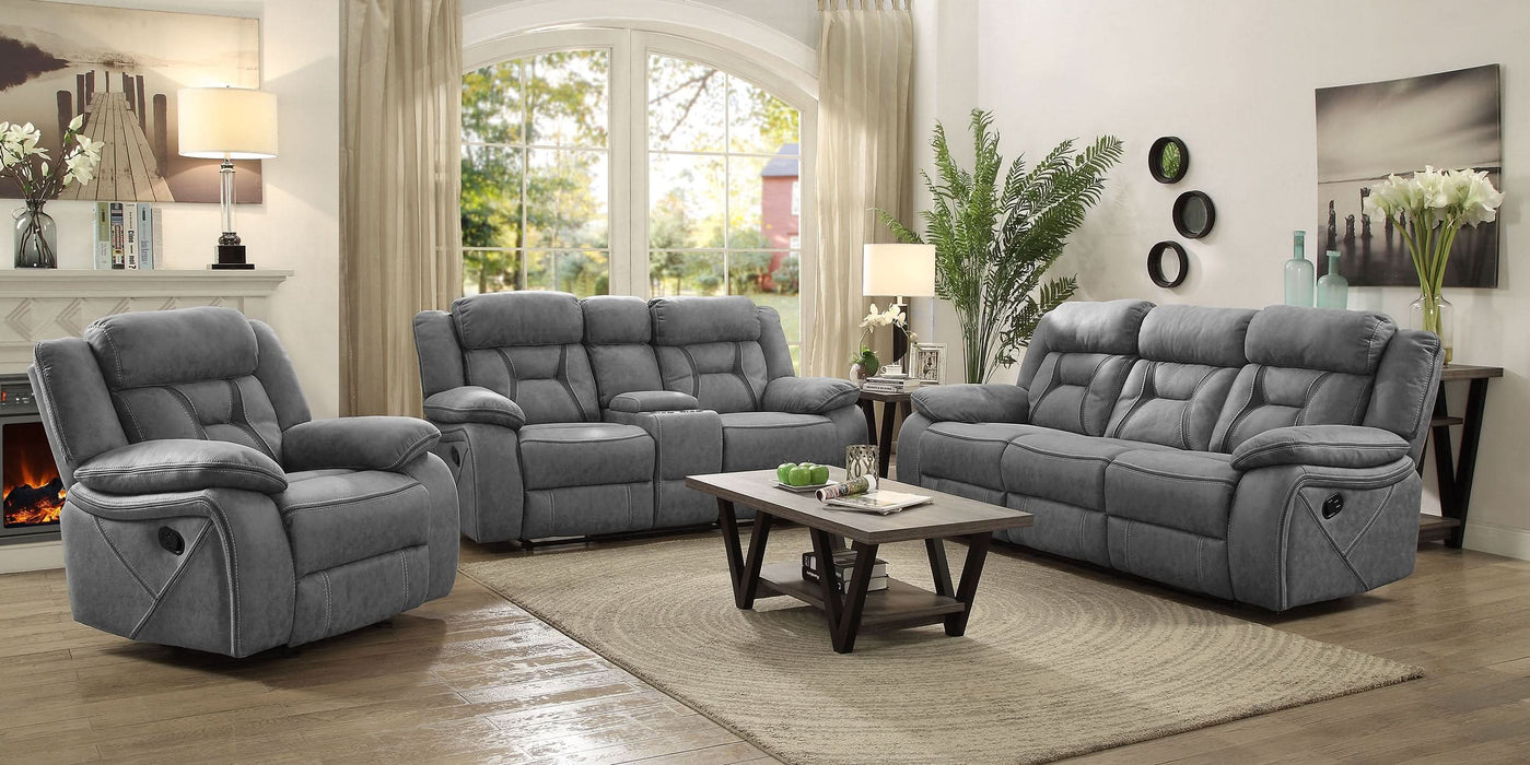 Higgins Upholstered Motion Reclining Sofa Grey - Walo Furniture 