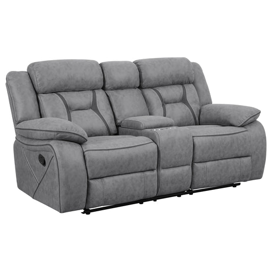 Higgins Upholstered Motion Reclining Loveseat Grey - Walo Furniture 