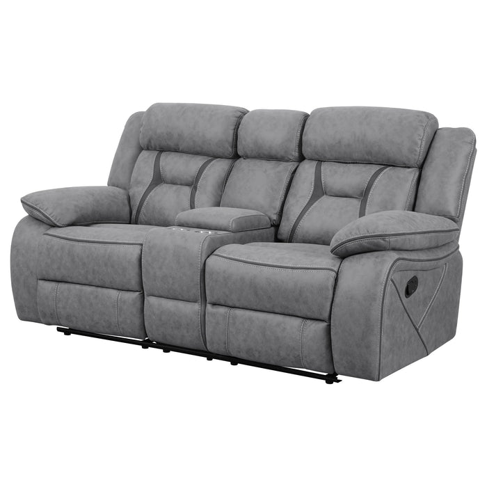 Higgins Upholstered Motion Reclining Loveseat Grey - Walo Furniture 