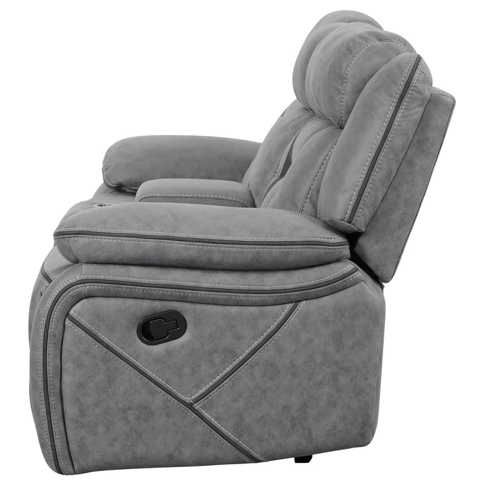 Higgins Upholstered Motion Reclining Loveseat Grey - Walo Furniture 