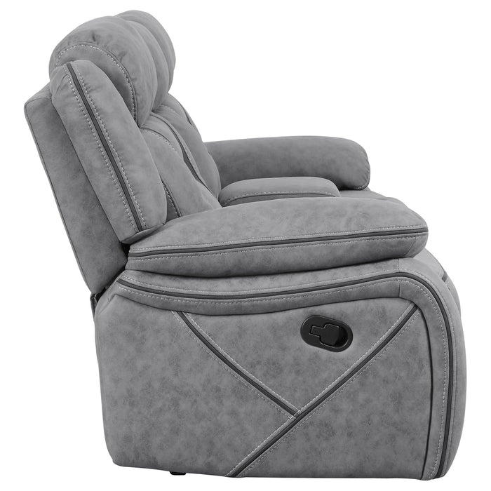 Higgins Upholstered Motion Reclining Loveseat Grey - Walo Furniture 