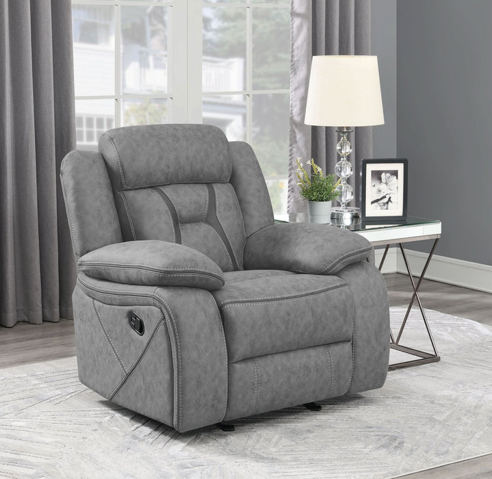 Higgins Upholstered Glider Recliner Chair Grey - Walo Furniture 