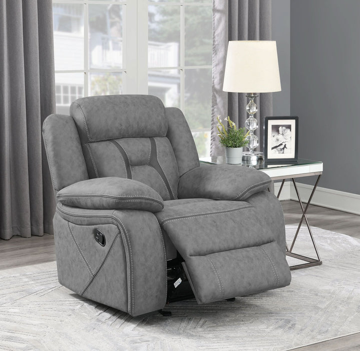 Higgins Upholstered Glider Recliner Chair Grey - Walo Furniture 