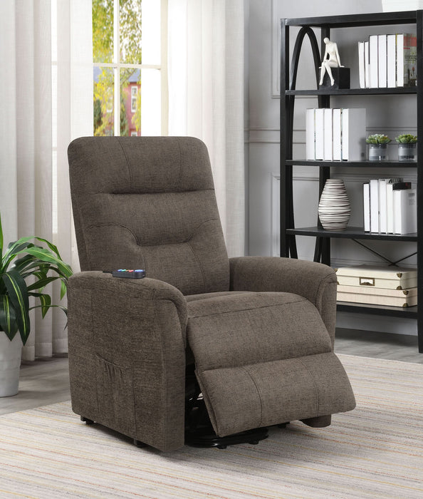 Henrietta Upholstered Power Lift Massage Chair Brown - Walo Furniture 