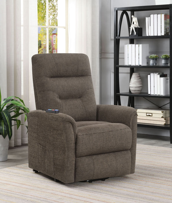 Henrietta Upholstered Power Lift Massage Chair Brown - Walo Furniture 