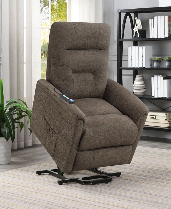 Henrietta Upholstered Power Lift Massage Chair Brown - Walo Furniture 