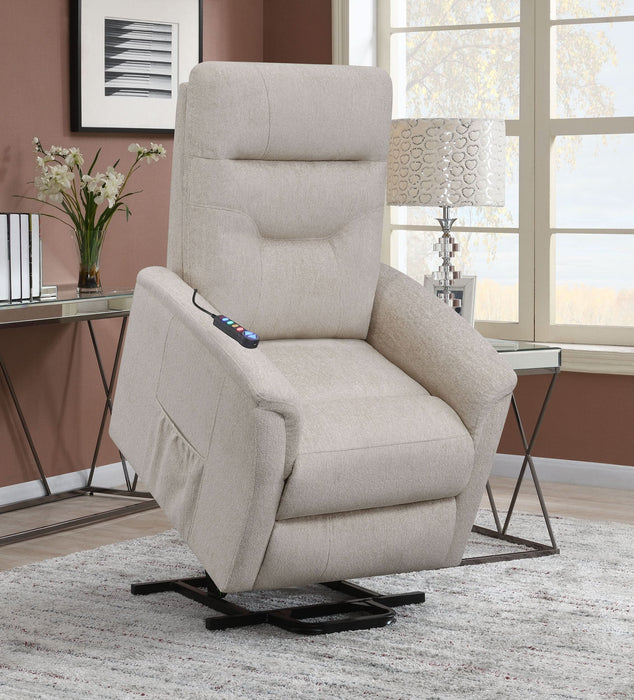 Henrietta Upholstered Power Lift Massage Chair Beige - Walo Furniture 