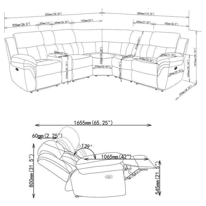 Bahrain 6-piece Modular Power Reclining Sectional Charcoal - Walo Furniture 