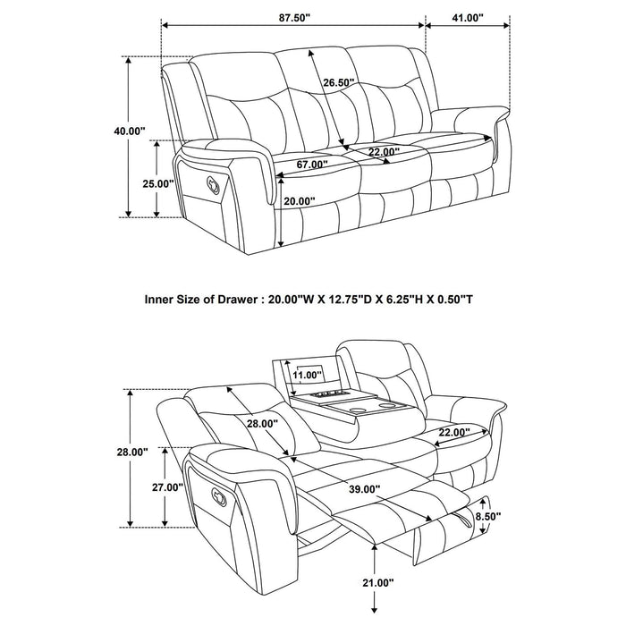 Conrad Upholstered Padded Arm Motion Sofa Grey - Walo Furniture 