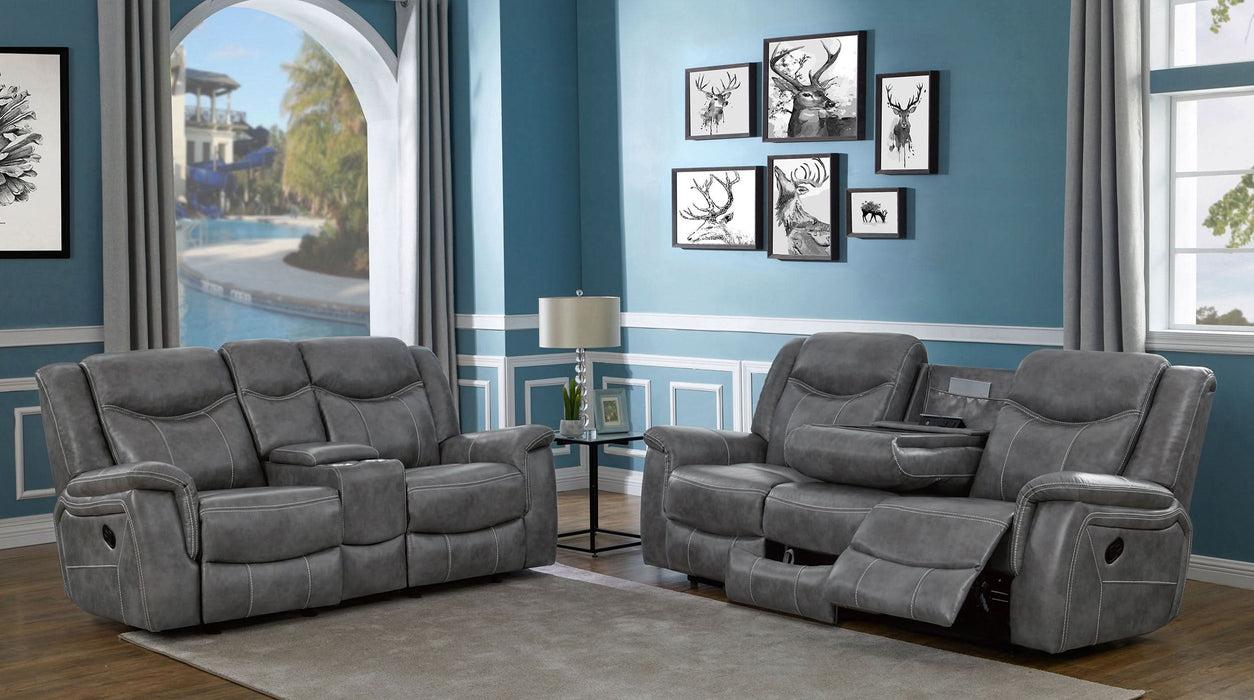 Conrad 2-piece Upholstered Padded Arm Motion Sofa Set Grey - Walo Furniture 