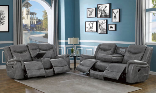 Conrad 2-piece Upholstered Padded Arm Motion Sofa Set Grey - Walo Furniture 