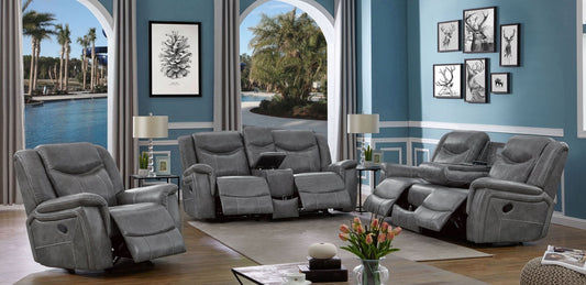 Conrad 3-piece Upholstered Padded Arm Motion Sofa Set Grey - Walo Furniture 