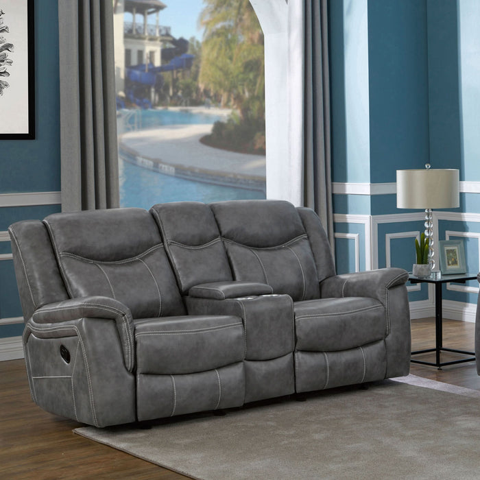 Conrad Upholstered Padded Arm Glider Loveseat Grey - Walo Furniture 