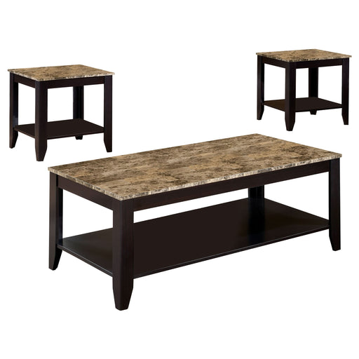 Flores 3-piece Faux Marble Top Coffee Table Set Cappuccino - Walo Furniture 