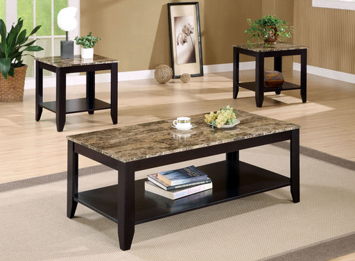 Flores 3-piece Faux Marble Top Coffee Table Set Cappuccino - Walo Furniture 