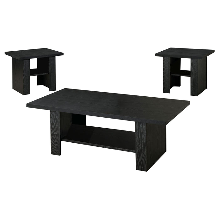 Rodez 3-piece Engineered Wood Coffee Table Set Black Oak - Walo Furniture 