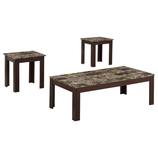 Rhodes 3-piece Faux Marble Top Coffee Table Set Brown - Walo Furniture 