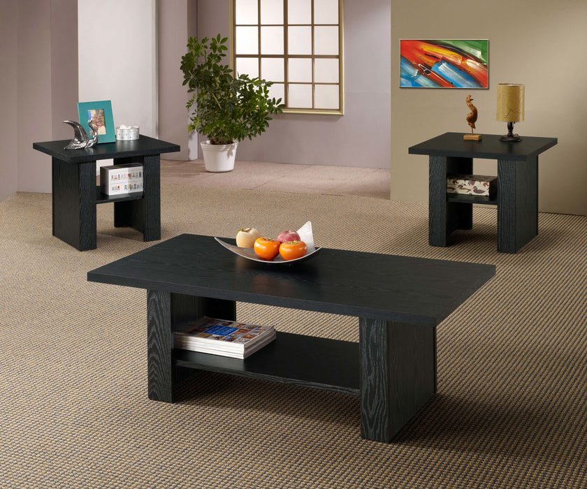 Rodez 3-piece Engineered Wood Coffee Table Set Black Oak - Walo Furniture 