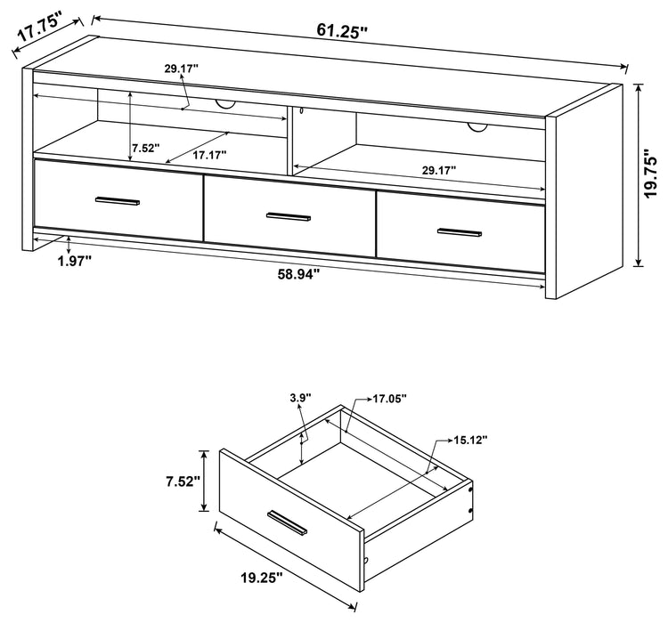 Alton 3-drawer Engineered Wood 62" TV Stand Black Oak - Walo Furniture 