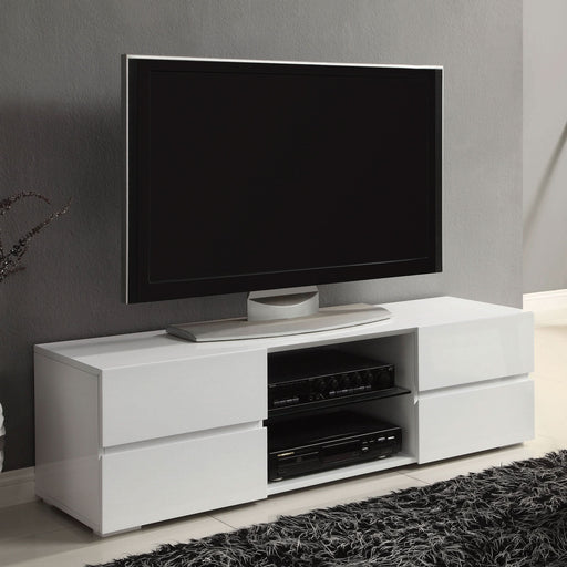 Galvin 4-drawer Wood 55" TV Stand White High Gloss - Walo Furniture 