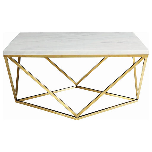 Meryl Square Faux Marble Top Coffee Table White and Gold - Walo Furniture 