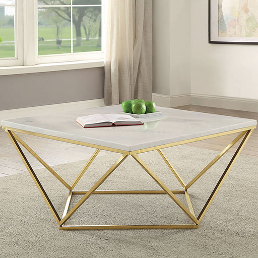 Meryl Square Faux Marble Top Coffee Table White and Gold - Walo Furniture 