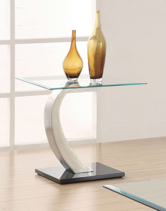 Pruitt Rectangular Glass Top Metal End Table Satin Silver - Walo Furniture 