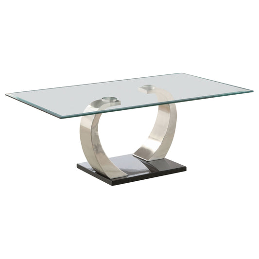 Pruitt Rectangular Glass Top Metal Coffee Table Satin Silver - Walo Furniture 