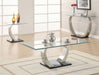 Pruitt Rectangular Glass Top Metal Coffee Table Satin Silver - Walo Furniture 