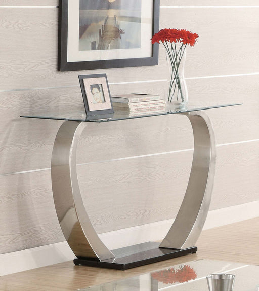 Pruitt Glass Top Metal Base Console Table Satin Silver - Walo Furniture 