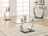 Pruitt Glass Top Metal Base Console Table Satin Silver - Walo Furniture 