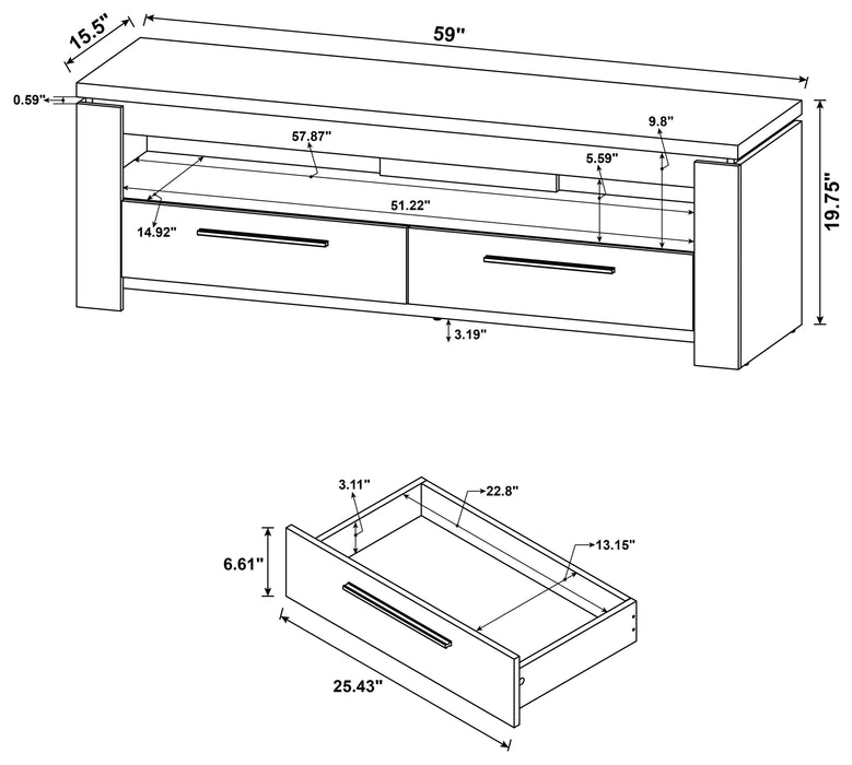 Elkton 2-drawer Engineered Wood 59" TV Stand Weathered Grey - Walo Furniture 