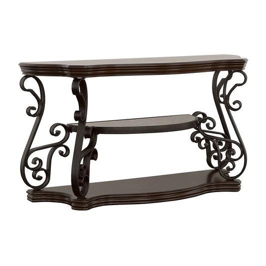 Laney Scrollwork Entryway Sofa Console Table Deep Merlot - Walo Furniture 