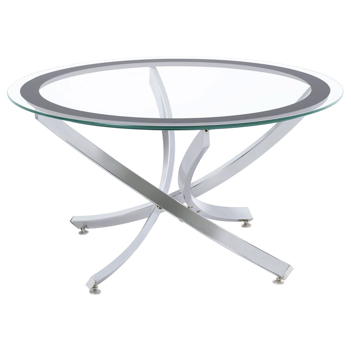 Brooke Round Glass Top Coffee Table Metal Base Chrome - Walo Furniture 