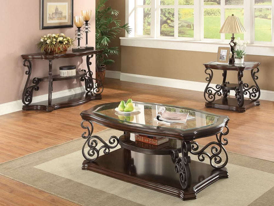 Laney Scrollwork Entryway Sofa Console Table Deep Merlot - Walo Furniture 