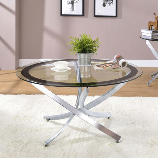 Brooke Round Glass Top Coffee Table Metal Base Chrome - Walo Furniture 