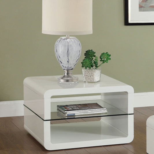 Elana 1-shelf Rectangular Side End Table White High Gloss - Walo Furniture 