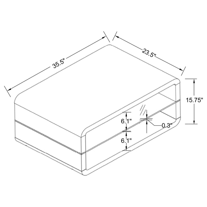 Elana 1-shelf Rectangular Coffee Table White High Gloss - Walo Furniture 