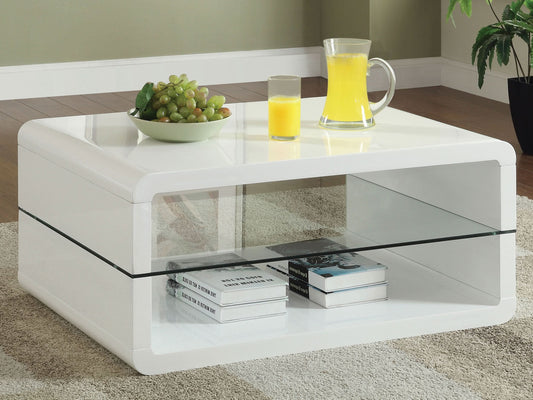 Elana 1-shelf Rectangular Coffee Table White High Gloss - Walo Furniture 